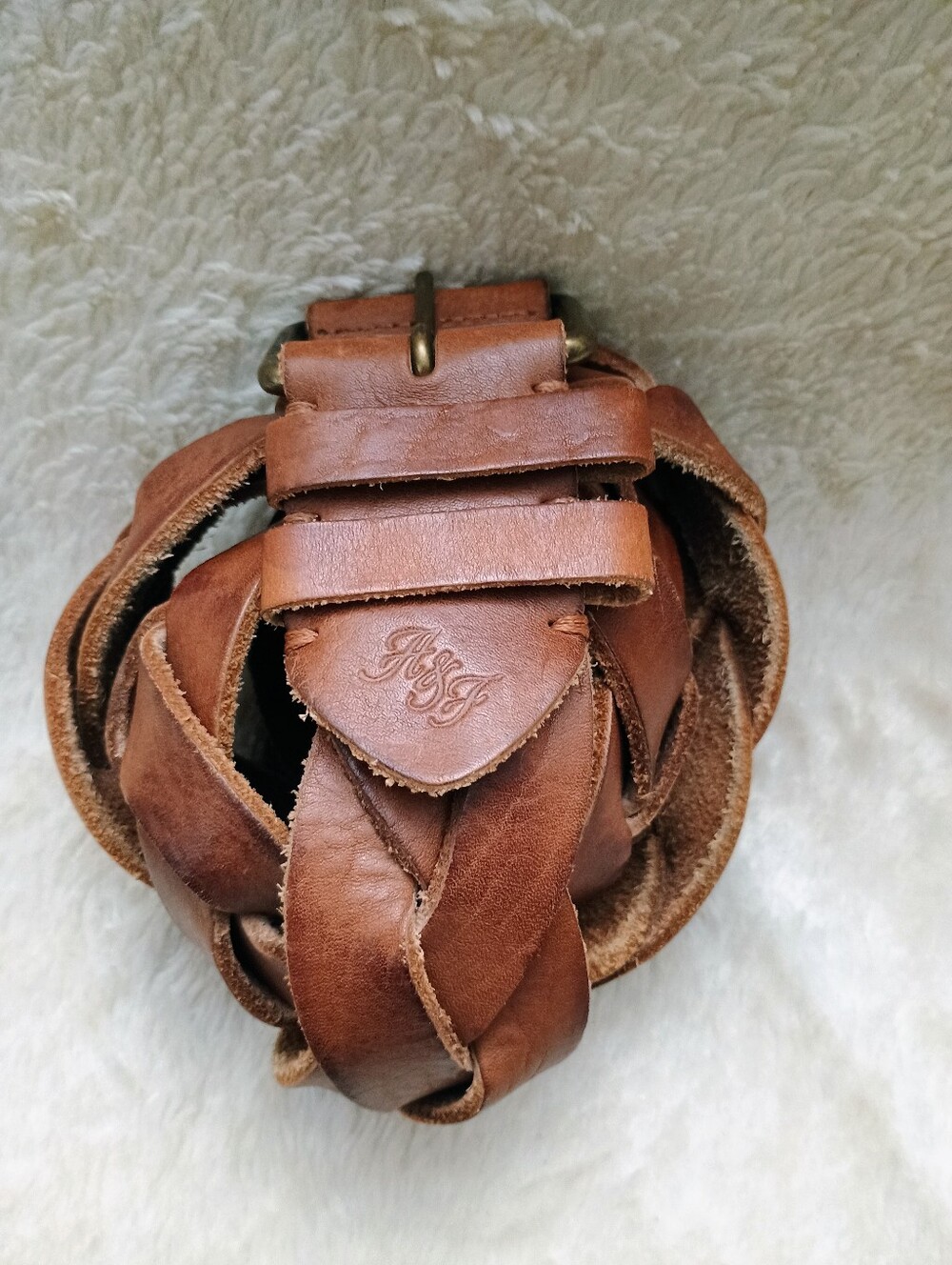 Vintage Y2K Abercrombie & Fitch Braided Leather Belt M/L Moose Logo Boho